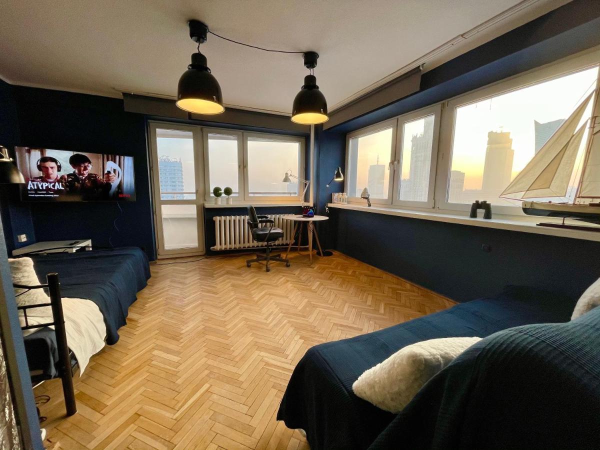 Super Apartament Blue Scisle Centrum Dwie Linie Metra Netflix Wifi 300 Mbs Panorama Miasta Warschau Buitenkant foto