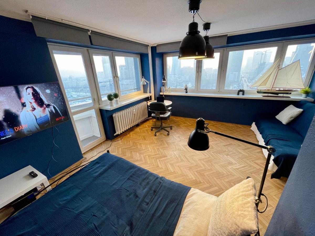 Super Apartament Blue Scisle Centrum Dwie Linie Metra Netflix Wifi 300 Mbs Panorama Miasta Warschau Buitenkant foto